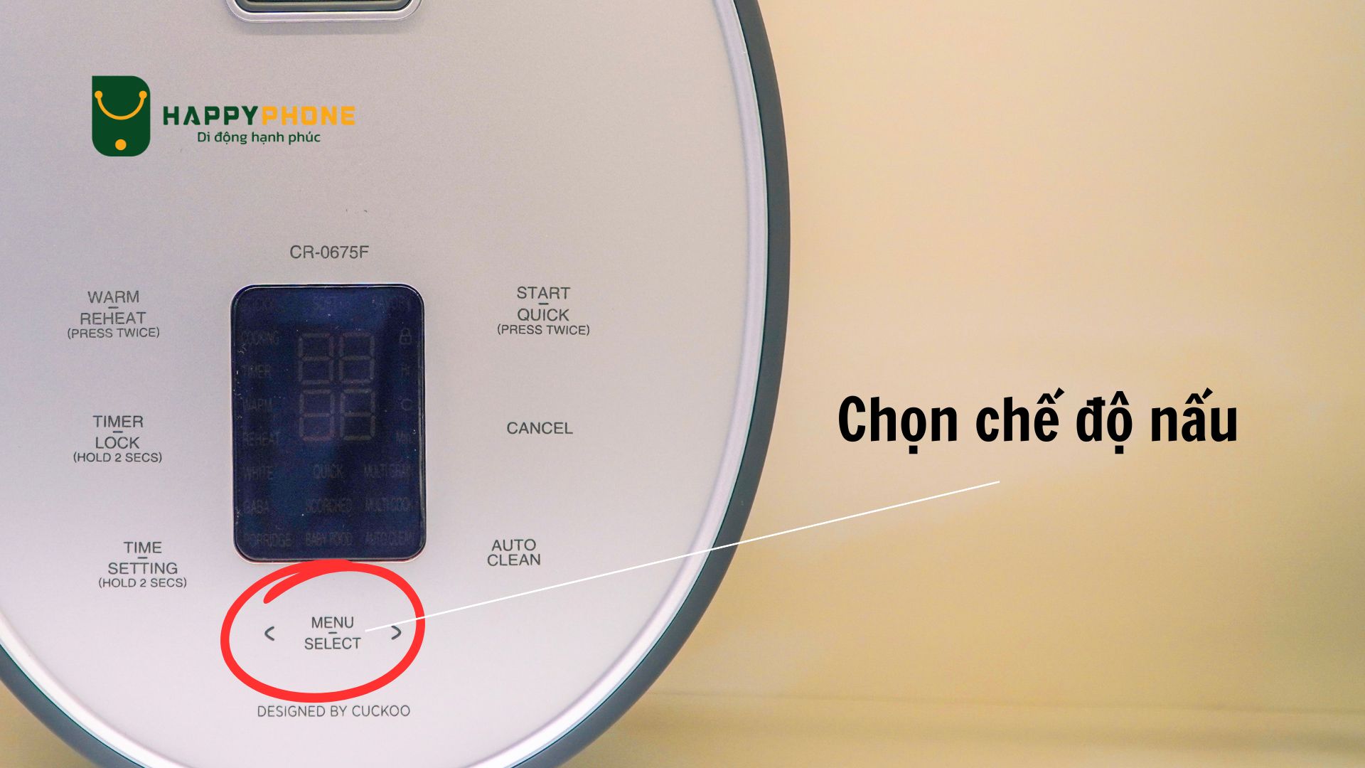 Chọn chế độ nấu trên nồi cơm điện tử Cuckoo 1.08L (CR-0675F)