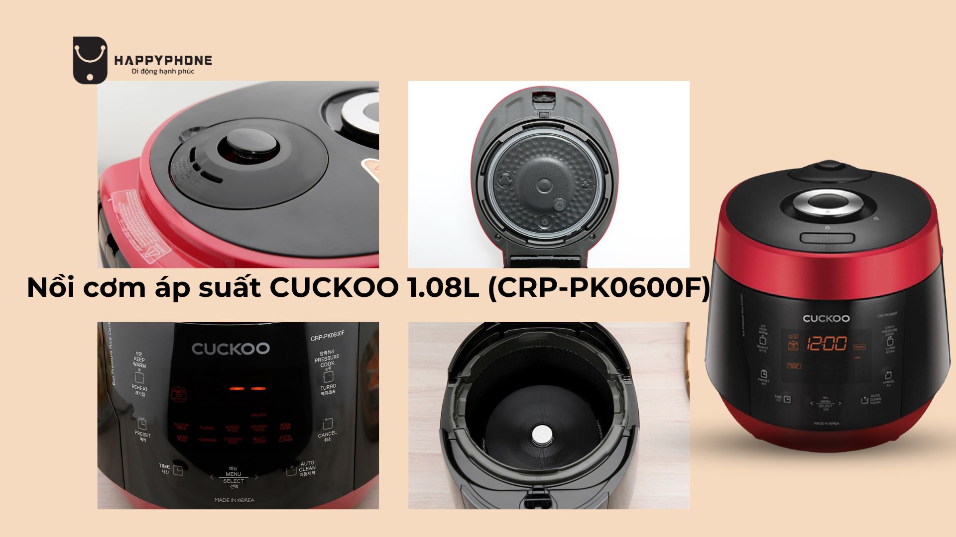 Thiết kế của nồi cơm áp suất CUCKOO 1.08L (CRP-PK0600F_BKRDVN)