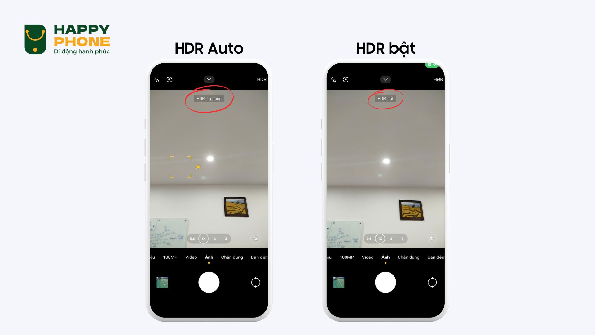 Bật HDR trên giao diện camera