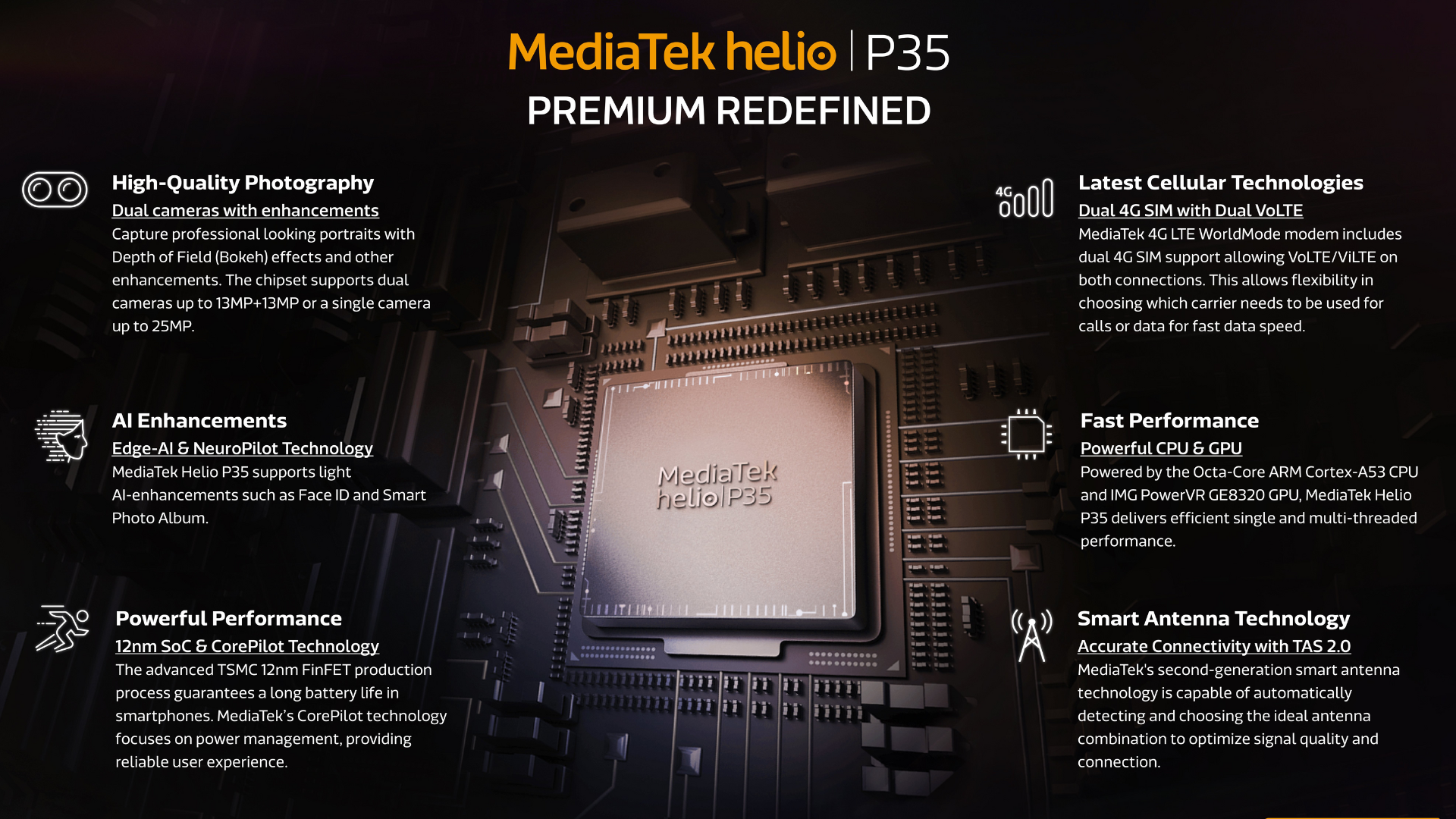 MediaTek Helio P35 CPU 8 nhân 2.3GHz