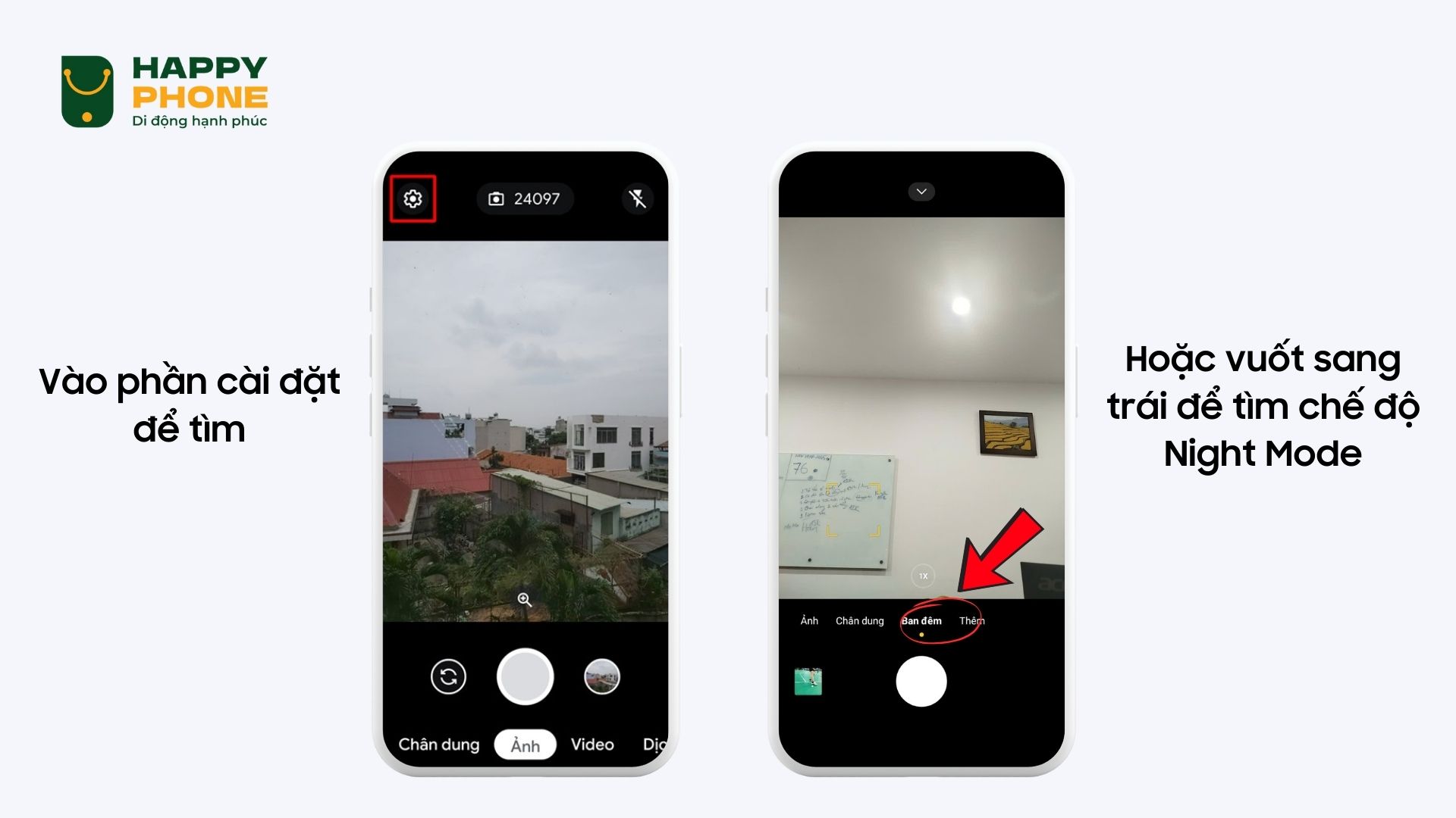 Tìm chế độ ban đêm trên ứng dụng camera