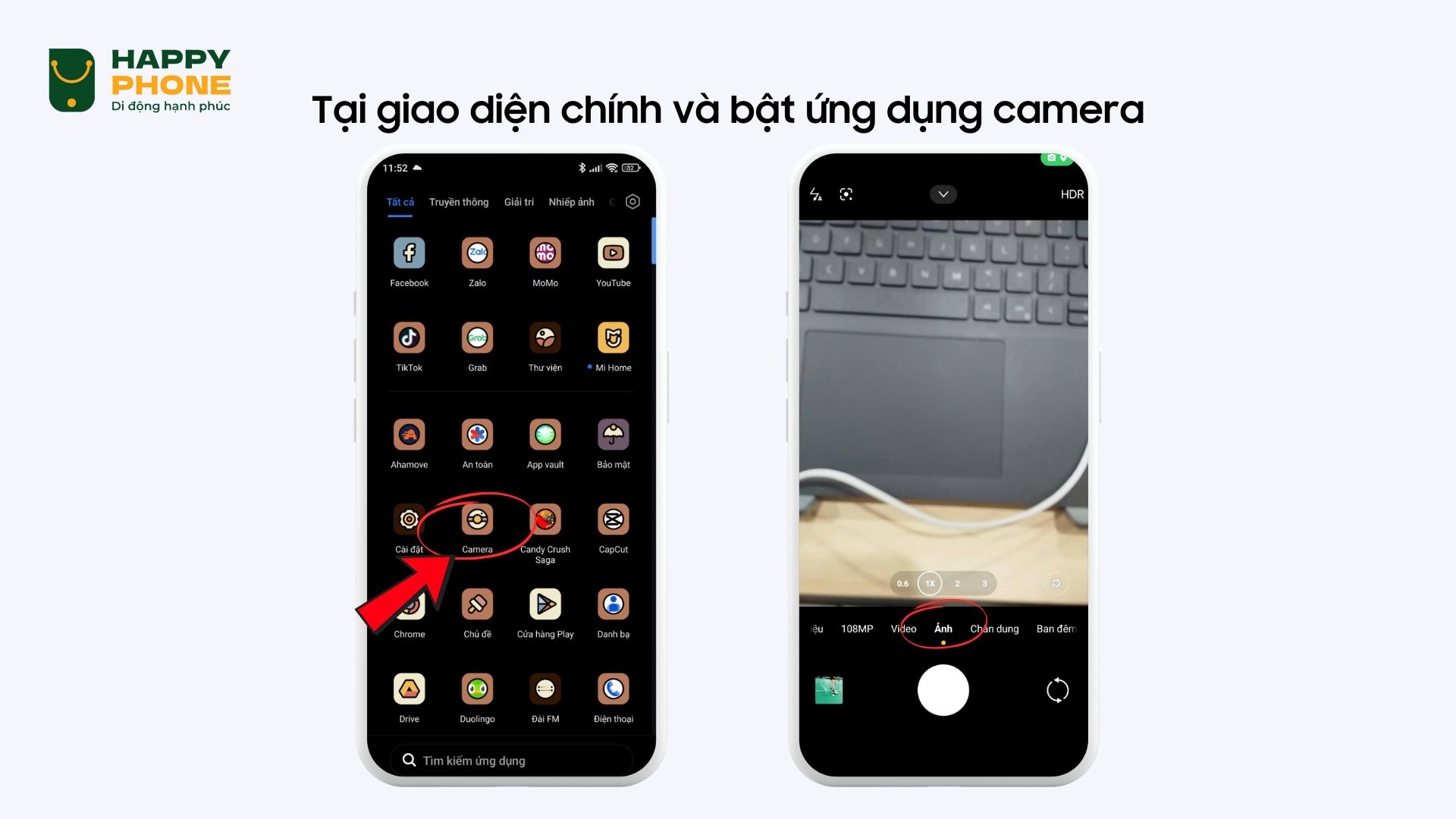 Tìm và mở ứng dụng camera trên điện thoại Xiaomi