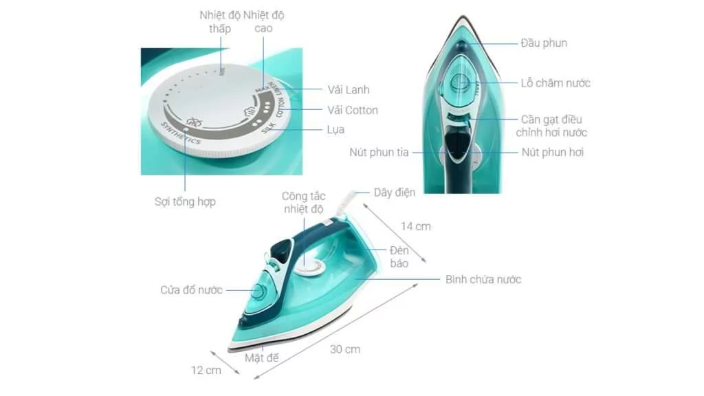 Bàn ủi hơi nước Philips (DST3030) - Kích thước