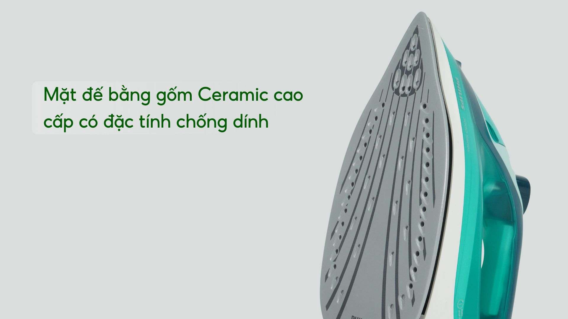 Bàn ủi hơi nước Philips DST3030_70_Xanh ngọc đậm Mặt đế bằng gốm Ceramic