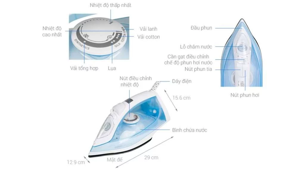 Bàn ủi hơi nước Philips GC1740 - Kích thước