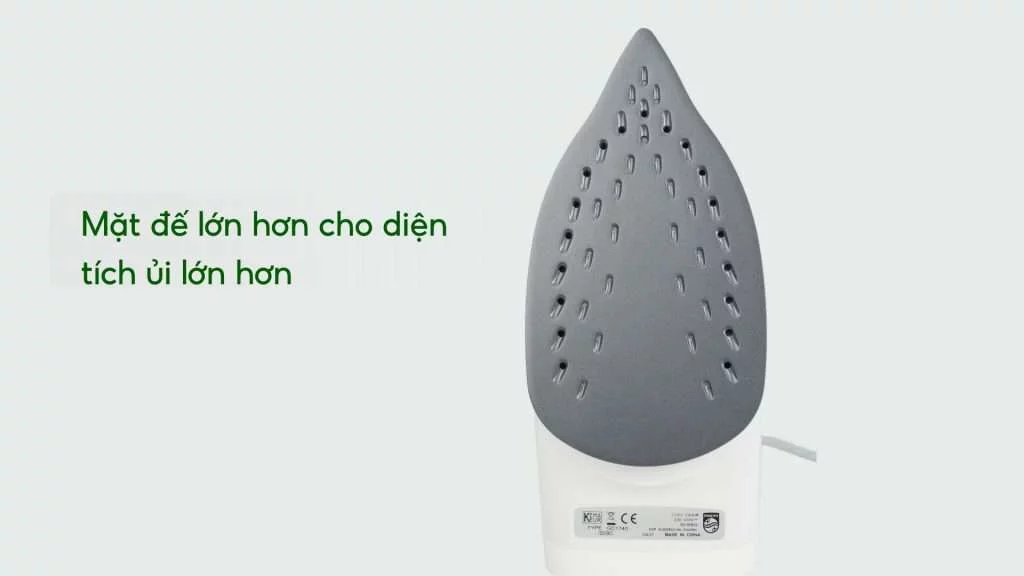 Bàn ủi hơi nước Philips GC1740_20_Xanh dương nhạt Mặt đế lớn hơn cho diện tích ủi lớn hơn