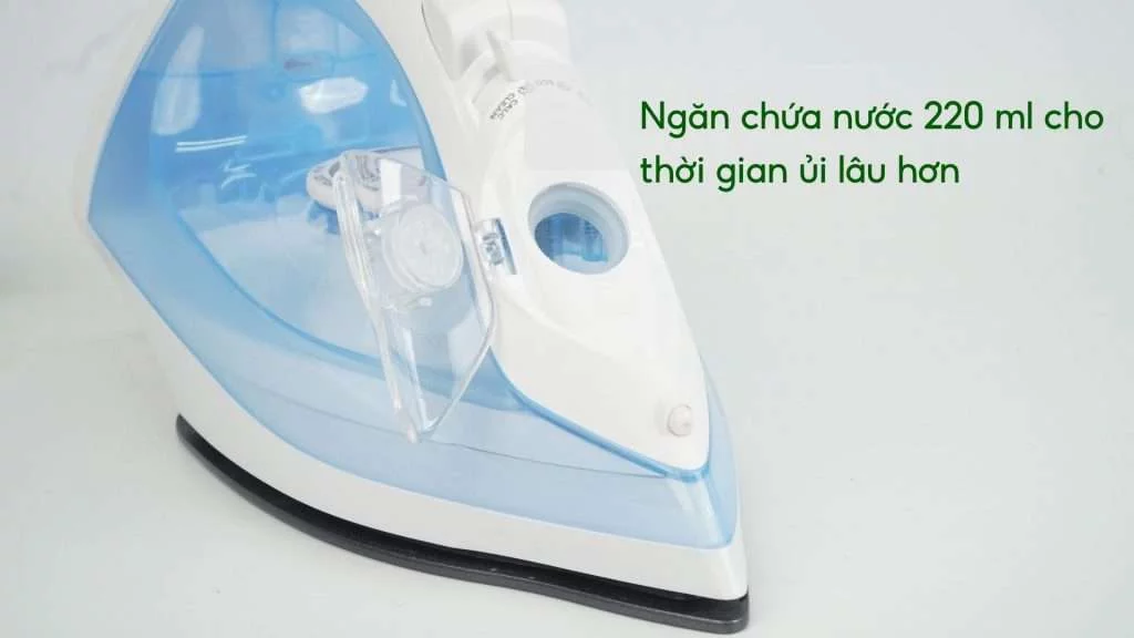 Bàn ủi hơi nước Philips GC1740_20_Xanh dương nhạt Ngăn chứa nước 220 ml cho thời gian ủi lâu hơn