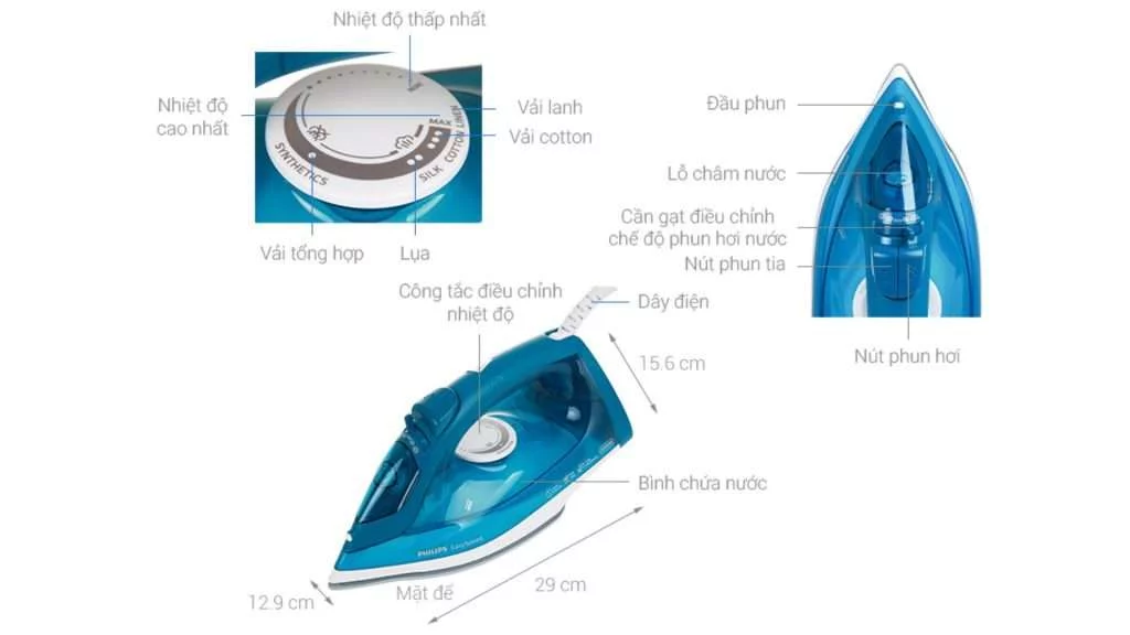 Bàn ủi hơi nước Philips (GC1756) - Kích thước
