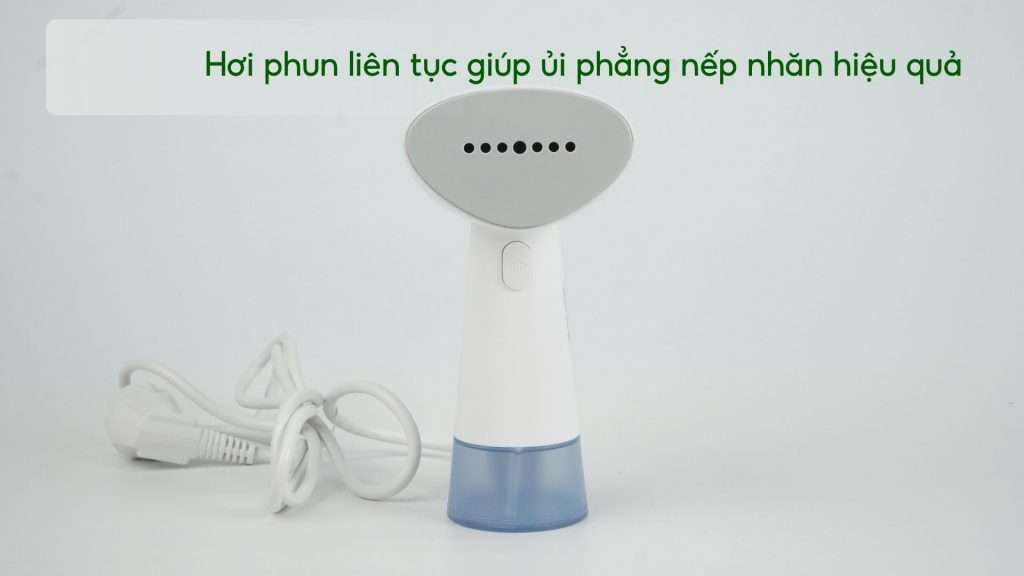 Bàn ủi hơi nước cầm tay Philips STH1000_10_Trắng và xanh dương Hơi phun liên tục giúp ủi phẳng nếp nhăn hiệu quả