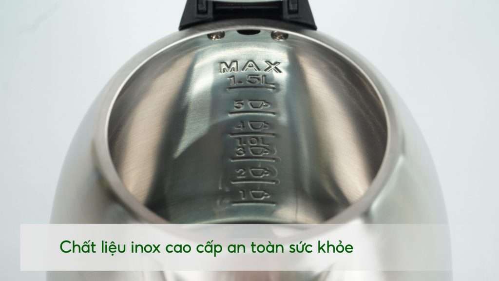 Bình đun PHILIPS HD9306_03_Bạc và Đen Chất liệu inox cao cấp an toàn sức khỏe