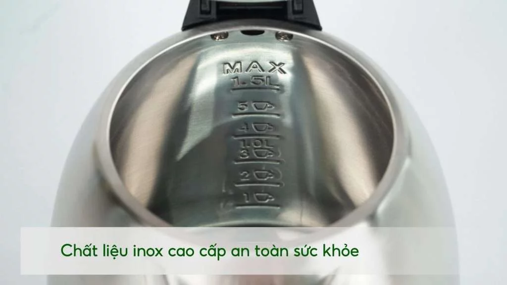 Bình đun PHILIPS HD9306_03_Bạc và Đen Chất liệu inox cao cấp an toàn sức khỏe