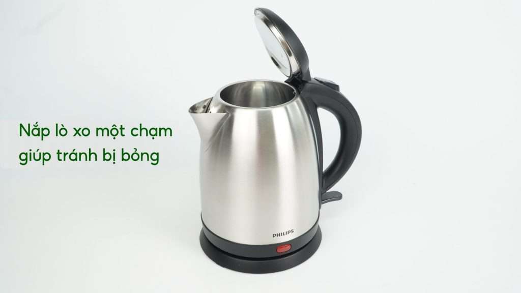 Bình đun PHILIPS HD9306_03_Bạc và Đen Nắp lò xo một chạm giúp tránh bị bỏng