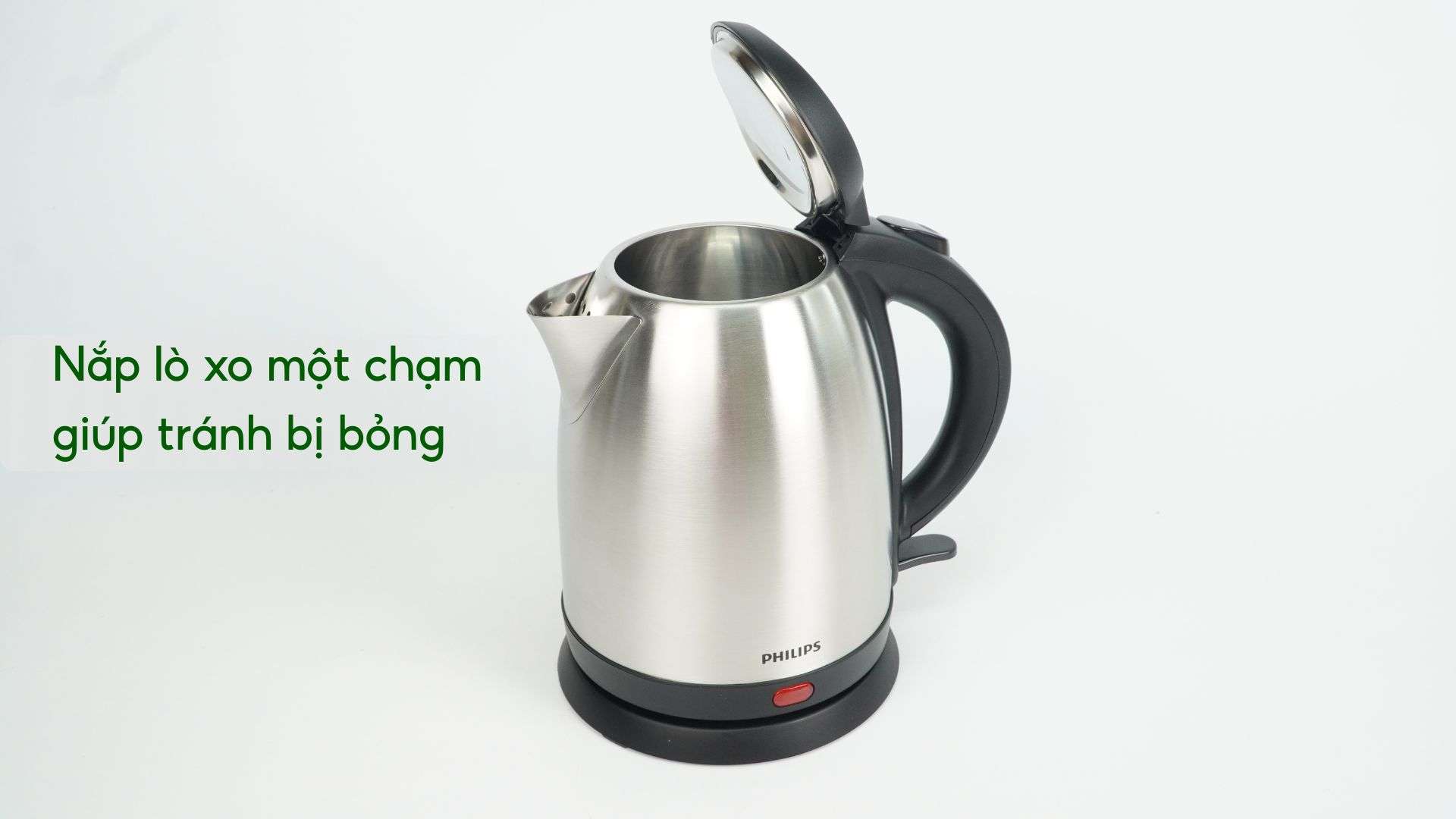 Bình đun PHILIPS HD9306_03_Bạc và Đen Nắp lò xo một chạm giúp tránh bị bỏng