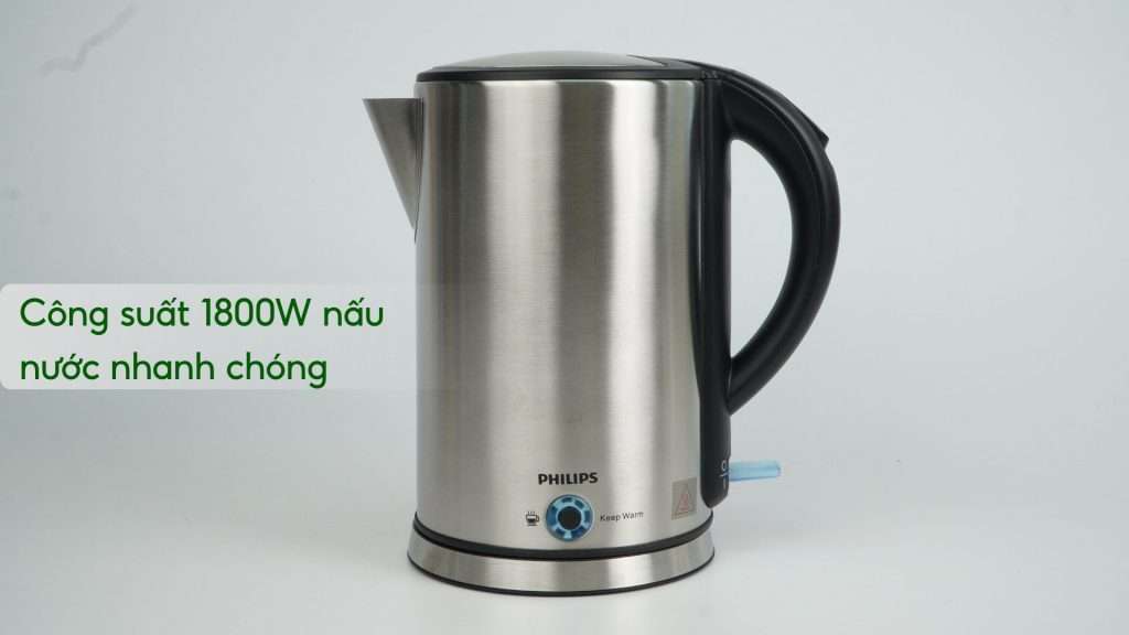 Bình đun PHILIPS HD9316_03_Bạc và Đen Công suất 1800W nấu nước nhanh chóng