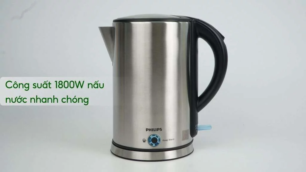 Bình đun PHILIPS HD9316_03_Bạc và Đen Công suất 1800W nấu nước nhanh chóng