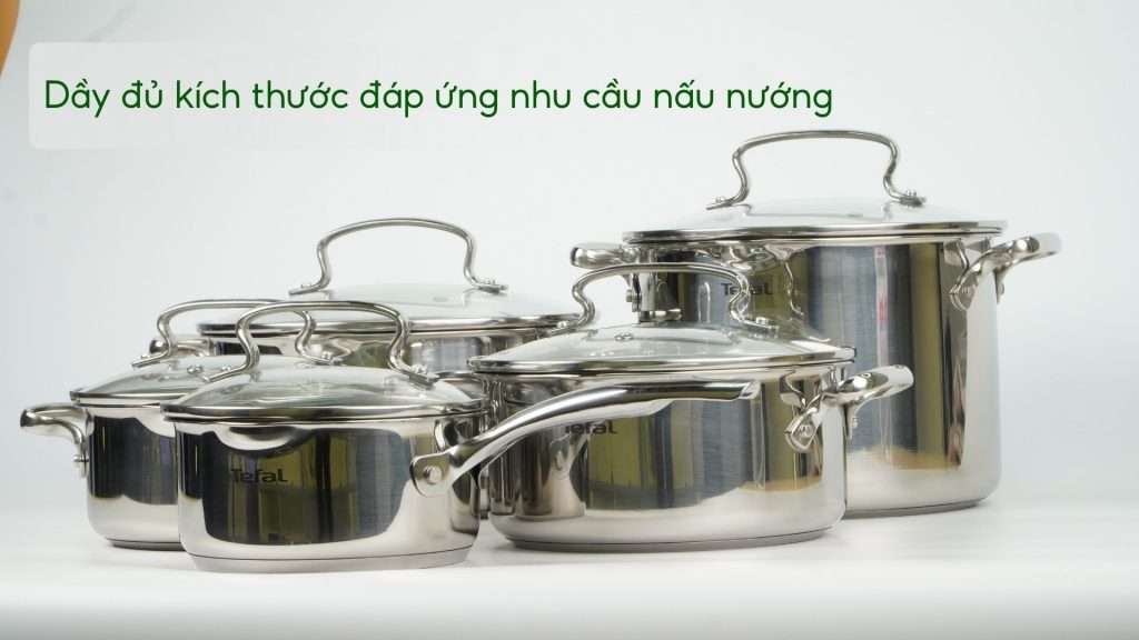 Bộ 5 Nồi Inox Cao Cấp Tefal Duetto Plus (Quánh 16Cm) Dầy đủ kích thước đáp ứng nhu cầu nấu nướng