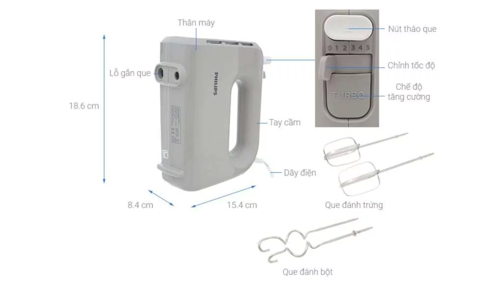 Máy đánh trứng PHILIPS HR3705_20 - Chi tiết kích thước