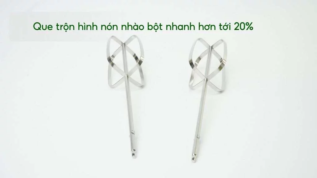 Máy đánh trứng PHILIPS HR3705_20_Xám Que trộn hình nón nhào bột nhanh hơn tới 20%