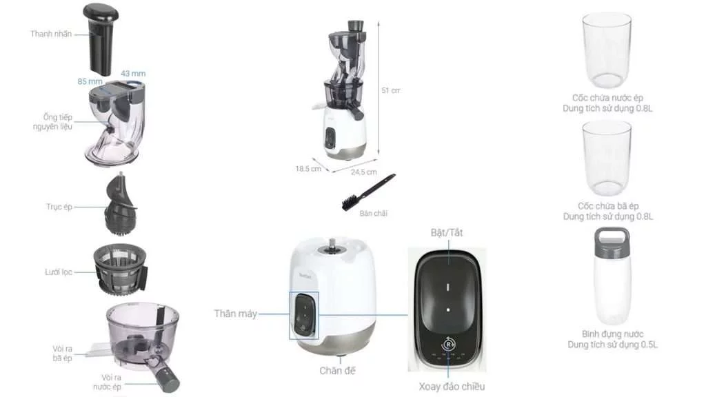 Máy ép chậm Tefal (ZC600138)- Chi tiết kích thước