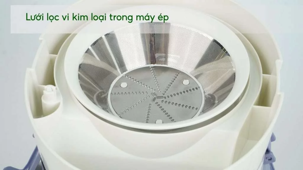 Máy ép trái cây PHILIPS HR1811_71_Trắng và Tím Lưới lọc vi kim loại trong máy ép