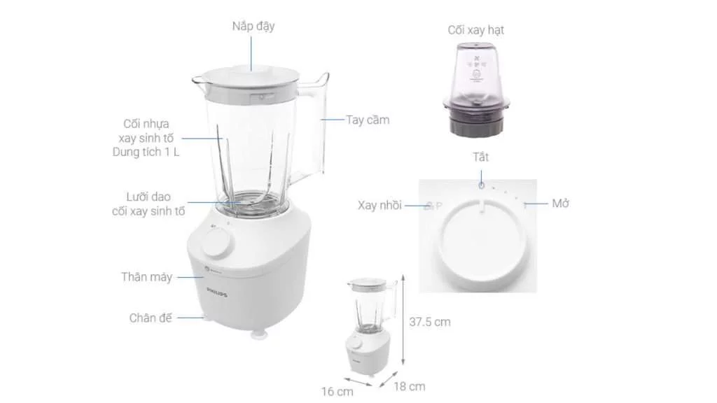 Máy xay sinh tố PHILIPS HR2041_10 - Kích thước