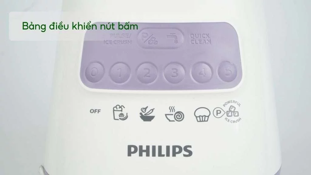 Máy xay sinh tố PHILIPS HR2223_00_Trắng và Tím Bảng điều khiển nút bấm