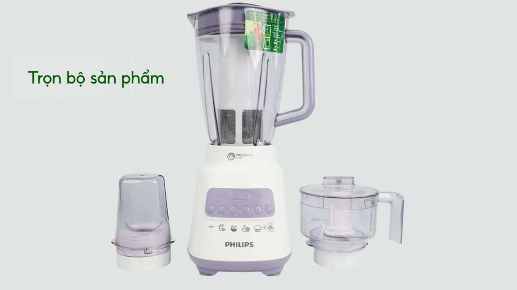 Máy xay sinh tố PHILIPS HR2223_00_Trắng và Tím Trọn bộ sản phẩm