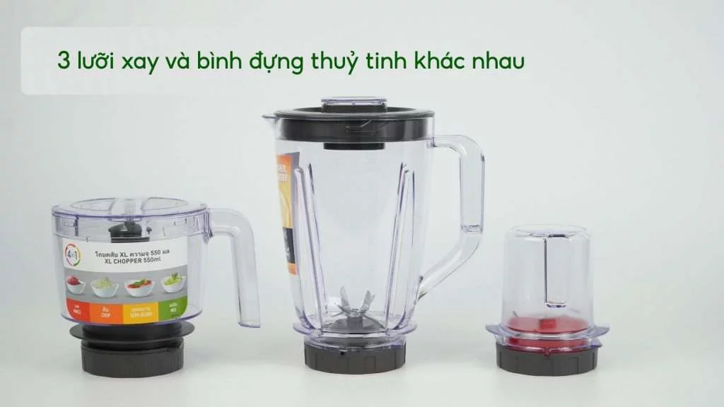 Máy xay sinh tố đa năng Tefal BlendForce Piano BL47YB66 3 lưỡi xay và bình đựng thuỷ tinh khác nhau