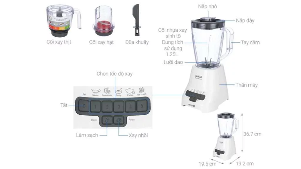 Máy xay sinh tố đa năng Tefal BlendForce Piano (BL47YB66) - Chi tiết kích thước