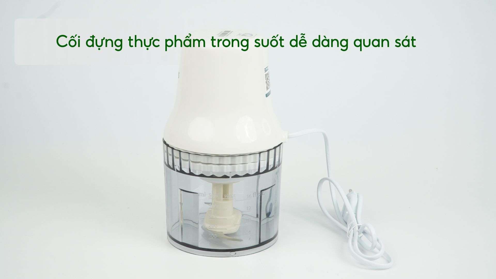 Máy xay thịt PHILIPS HR1393_00_Trắng Cối đựng thực phẩm trong suốt dễ dàng quan sát