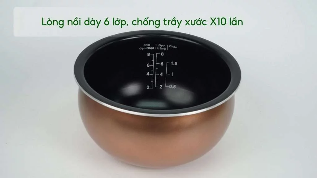 Nồi Cơm Điện Tử Cao Tần Tefal Rice Master RK8131Y0 1.5L Lòng nồi dày 6 lớp, chống trầy xước X10 lần