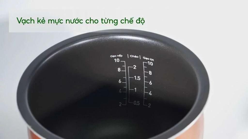 Nồi Cơm Điện Tư Cao Tần Tefal Rice Master RK818A68 1.8L Vạch kẻ mực nước cho từng chế độ