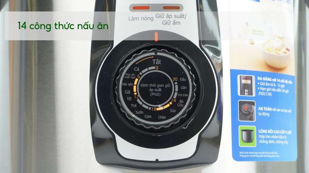 Nồi áp suất PHILIPS HD2103_66_Bạc và Đen 14 công thức nấu ăn