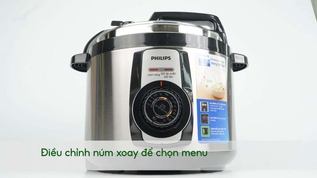 Nồi áp suất PHILIPS HD2103_66_Bạc và Đen Điều chỉnh núm xoay để chọn menu