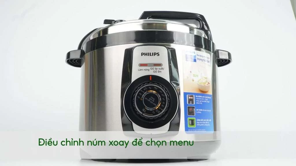 Nồi áp suất PHILIPS HD2103_66_Bạc và Đen Điều chỉnh núm xoay để chọn menu