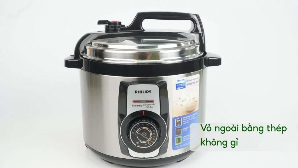 Nồi áp suất PHILIPS HD2103_66_Bạc và Đen Vỏ ngoài bằng thép không gỉ
