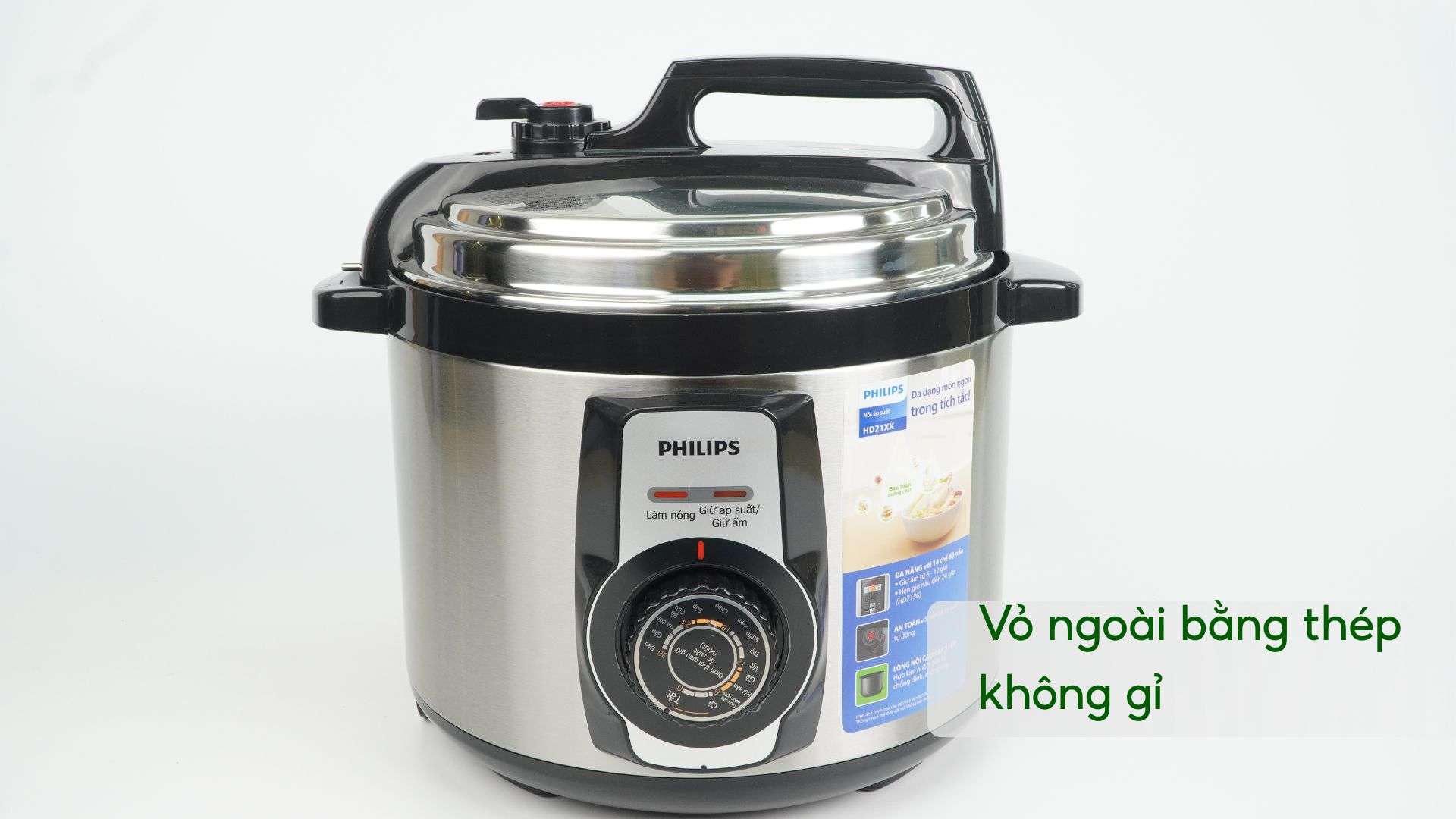 Nồi áp suất PHILIPS HD2103_66_Bạc và Đen Vỏ ngoài bằng thép không gỉ