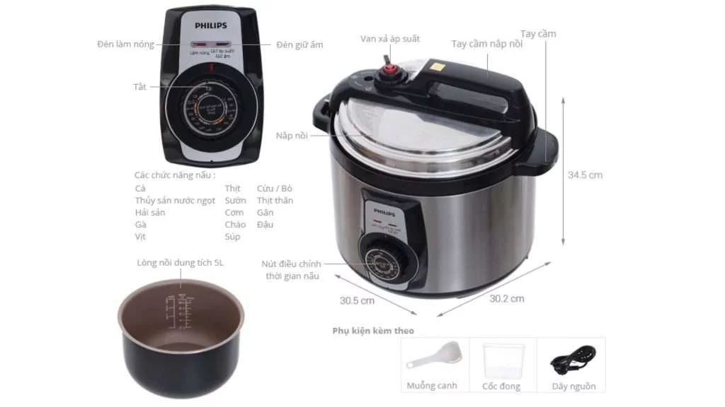 Nồi áp suất Philips HD2103_66 - Chi tiết kích thước