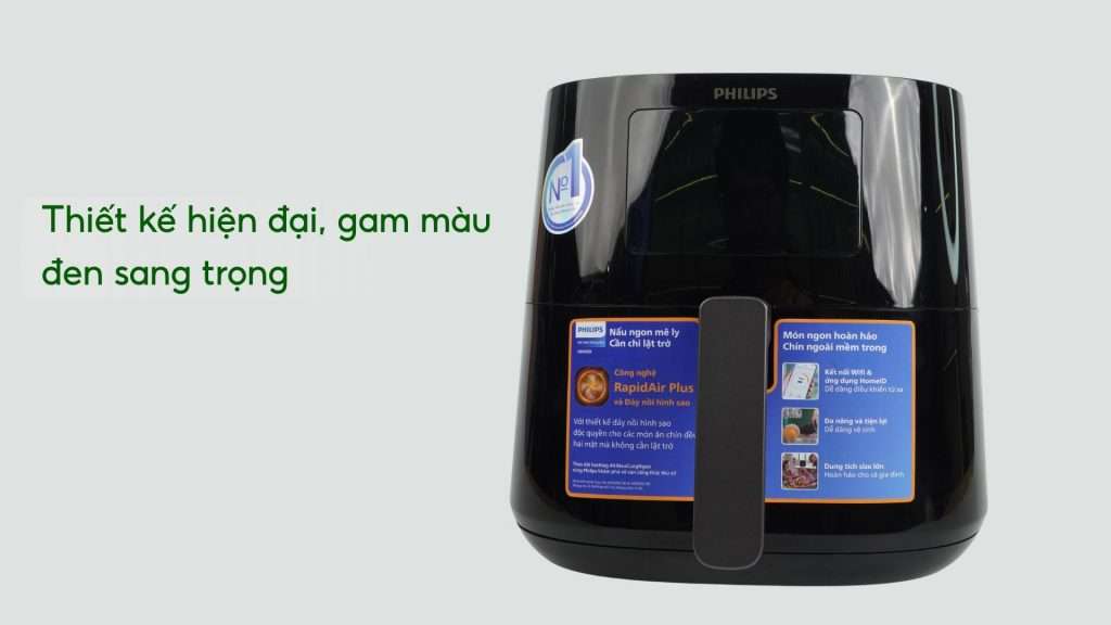 Nồi chiên không dầu PHILIPS HD9280_90_Đen Thiết kế hiện đại, gam màu đen sang trọng