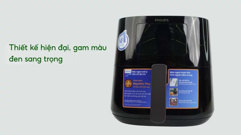 Nồi chiên không dầu PHILIPS HD9280_90_Đen Thiết kế hiện đại, gam màu đen sang trọng