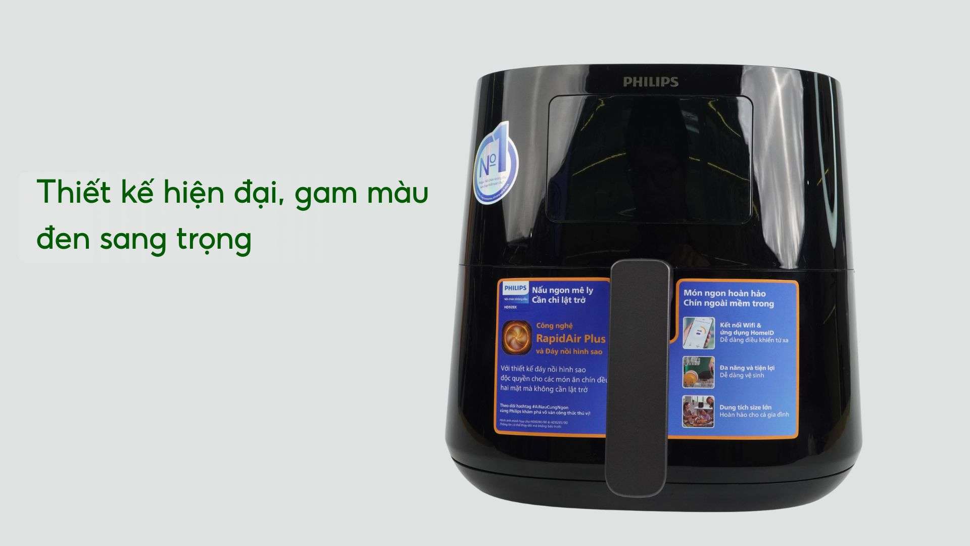 Nồi chiên không dầu PHILIPS HD9280_90_Đen Thiết kế hiện đại, gam màu đen sang trọng