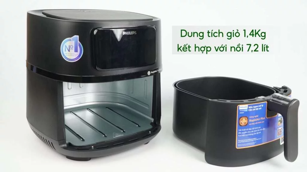 Nồi chiên không dầu PHILIPS HD9285_90_Đen nhám Dung tích giỏ 1,4Kg kết hợp với nồi 7,2 lít