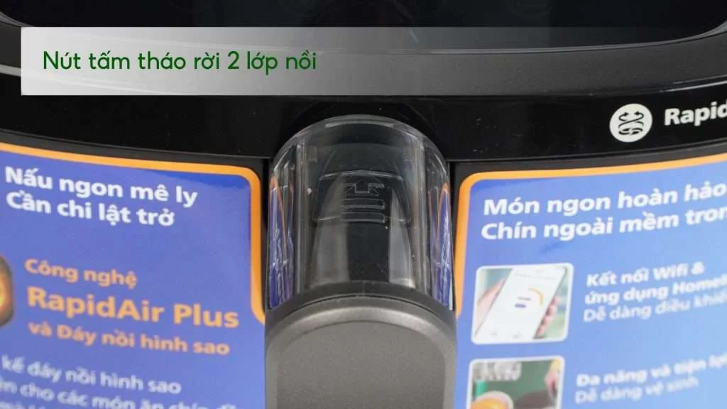 Nồi chiên không dầu PHILIPS HD9285_90_Đen nhám Nút tấm tháo rời 2 lớp nồi