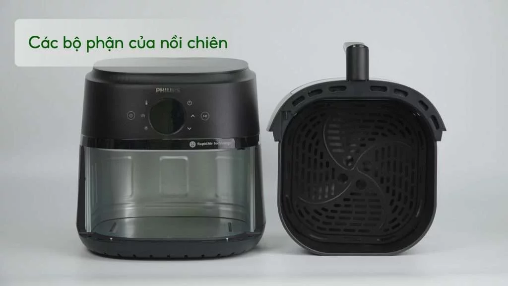 Nồi chiên không dầu PHILIPS NA230_00_Đen Các bộ phận của nồi chiên
