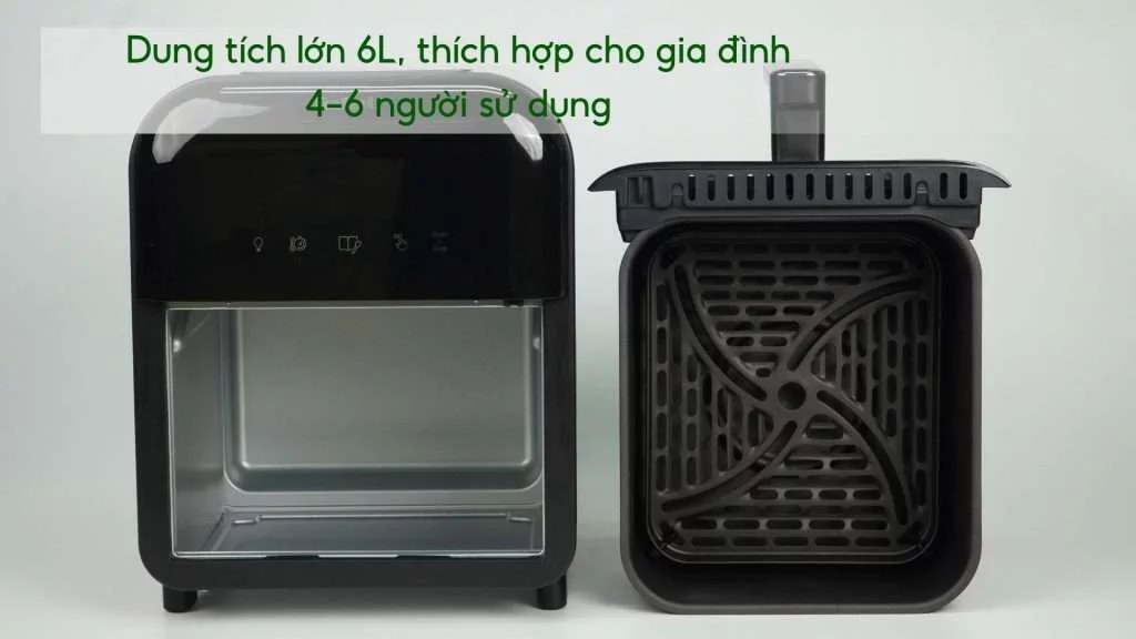 Nồi chiên không dầu Tefal Window EY821868 6L Dung tích lớn 6L, thích hợp cho gia đình 4-6 người sử dụng