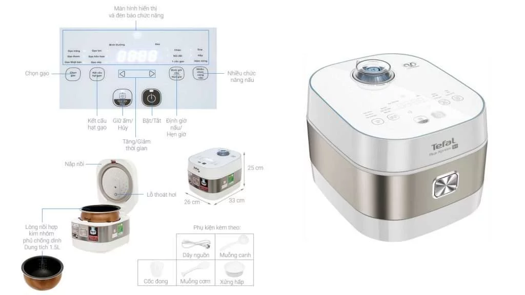 Nồi cơm cao tần Tefal 1.5L (RK762168) - Chi tiết kích thước