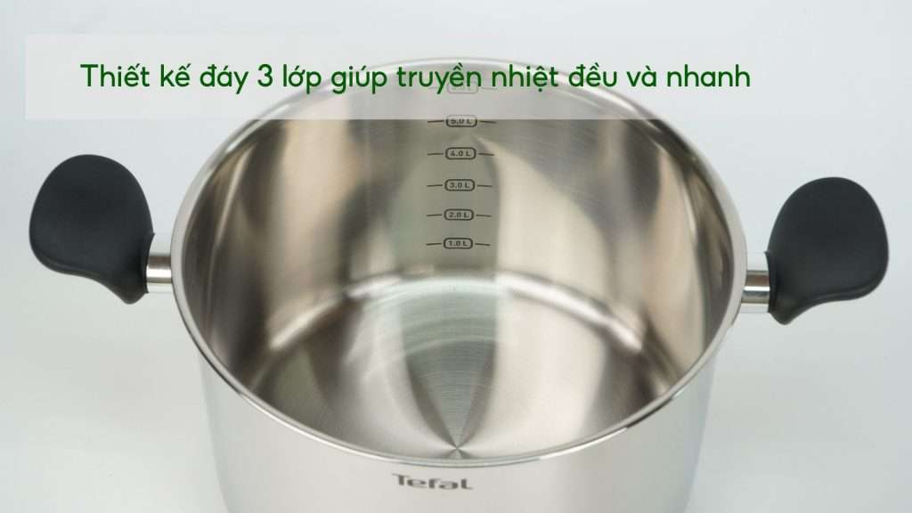 Nồi hấp Inox cao cấp 18_10 Tefal Couscous Primary E3089504, 24cm Thiết kế đáy 3 lớp giúp truyền nhiệt đều và nhanh