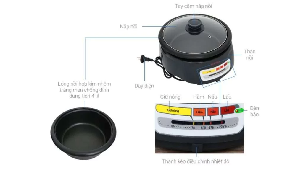 Nồi lẩu điện Supor HFK26EVN 4L - Chi tiết kích thước