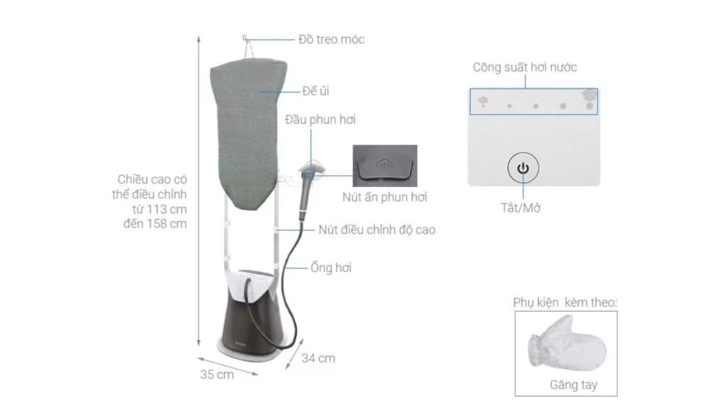 Bàn ủi hơi nước đứng Philips (GC628_80) - Chi tiết kích thước