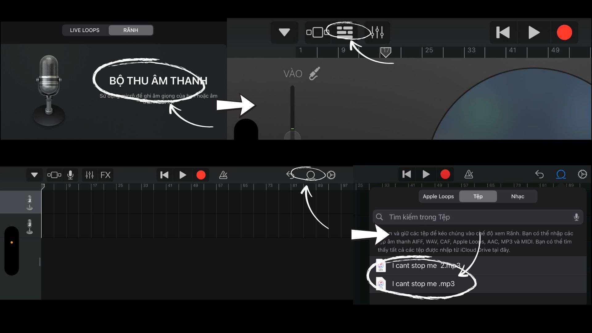 Hướng dẫn cài nhạc chuông bằng ứng dụng GarageBand Bước 2 với Bước 3